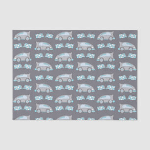 Rennwagen und Flaggen auf grauem Muster Seidenpapier