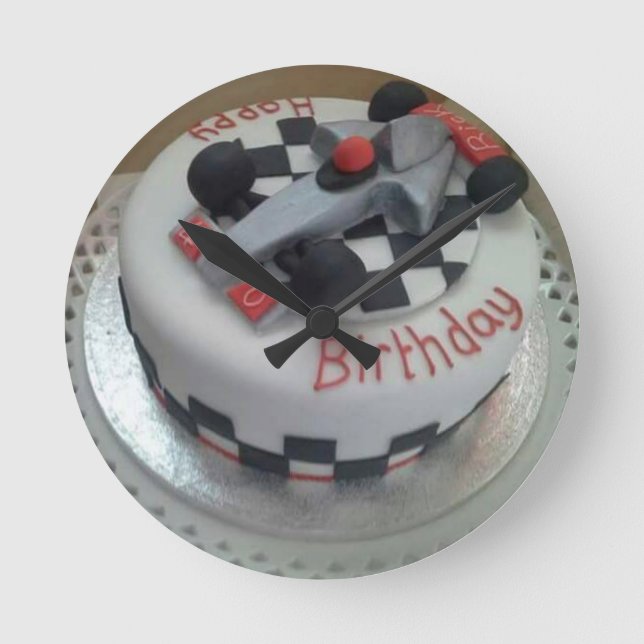 Rennwagen zum Geburtstag Runde Wanduhr (Vorderseite)