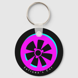 Rennwagenfelge Neon Pink Schwarz Schlüsselanhänger