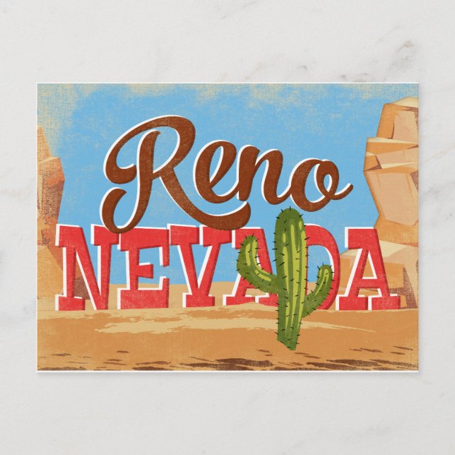 Reno Nevada Cartoon Desert Vintage Travel Postkarte (Vorderseite)