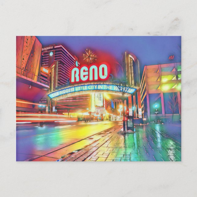 Reno Nevada Colorful Virginia Street Postkarte (Vorderseite)