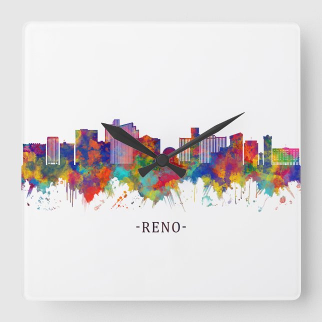 Reno Nevada Skyline Quadratische Wanduhr (Vorderseite)