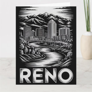 Reno Nevada Skyline Schwarz Weiß Holzschnitt Karte