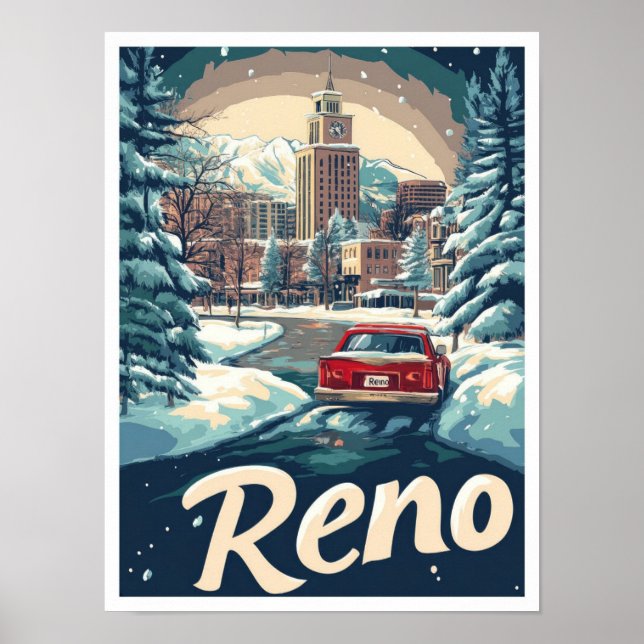 Reno Nevada USA Art Vintage Reise Illustration Poster (Vorne)