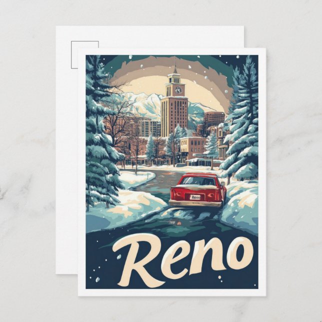 Reno Nevada USA Art Vintage Reise Illustration Postkarte (Vorne/Hinten)