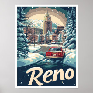 Reno Nevada USA Kunst Vintage Reiseillustration Poster