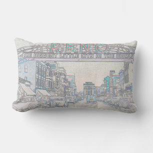 RENO NEVADA VINTAGE FARBENFARBENE WATERCOLOR KUNST KISSEN FÜR DRAUßEN