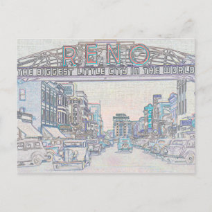 RENO NEVADA VINTAGE FARBENFARBENE WATERCOLOR KUNST POSTKARTE