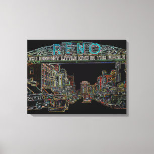 RENO NEVADA VINTAGE FARBENFROHE Neon-Kunst Leinwanddruck