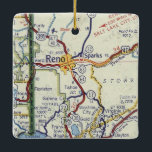 Reno Nevada Vintage Karte Keramikornament<br><div class="desc">Reno Nevada Weihnachtsschmuck mit Vintagen 50er Jahren Roadmap.</div>