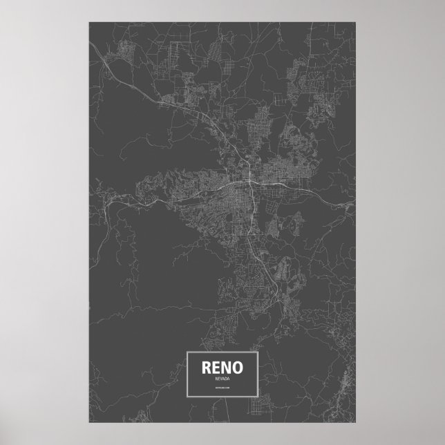 Reno, Nevada (weiß auf schwarz) Poster (Vorne)