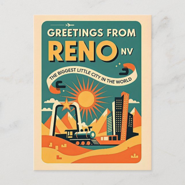 Reno NV Retro Kunst Postkarte (Vorderseite)