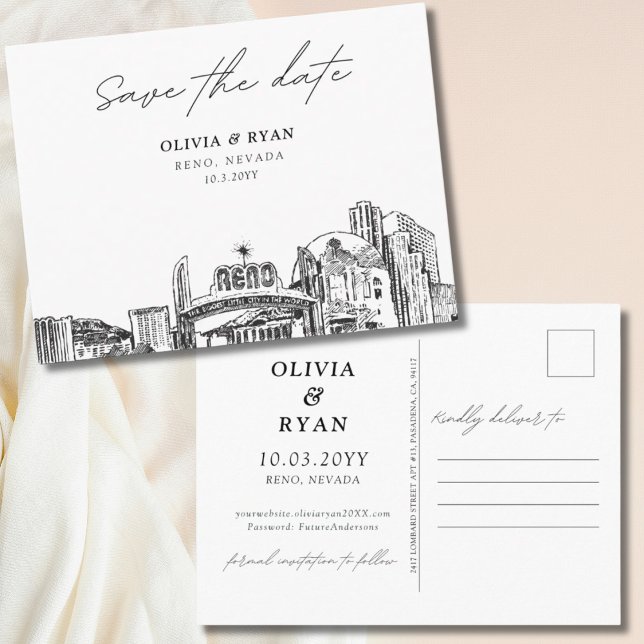 Reno Save the Date Postcard Elegante Hochzeit Postkarte (Reno Save the Date Postcard Elegant Wedding)