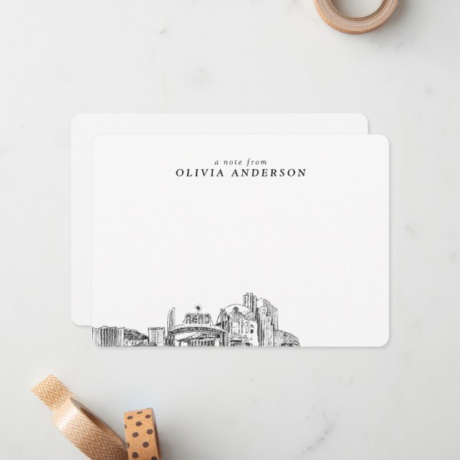 Reno Skyline Sketch Personalisiert Moderne Mitteil Mitteilungskarte (Vorderseite/Rückseite Beispiel)
