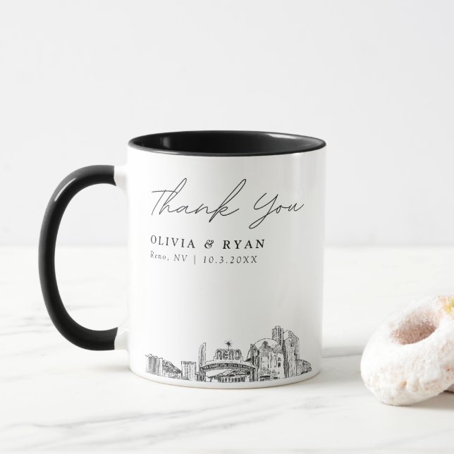Reno Skyline Sketch Simple Custom Wedding Tasse (Mit Donut)