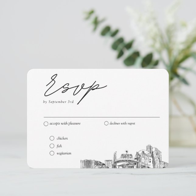 Reno Wedding RSVP Optionen Mailbar Begleitkarte (Stehend Vorderseite)