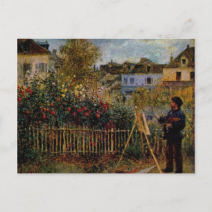 Renoir Claude Monet beim Malen in seinem Garten in Postkarte