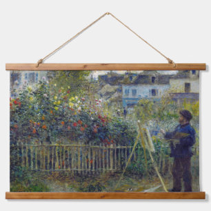 Renoir - Claude Monet beim Malen in seinem Garten Wandteppich Mit Holzrahmen