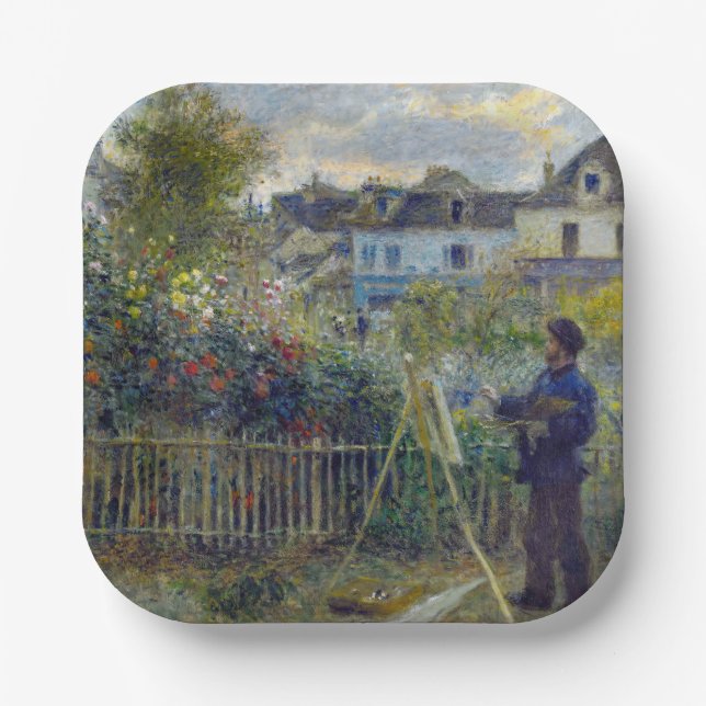 Renoir - Claude Monet Malerei in seinem Garten Pappteller (Vorderseite)