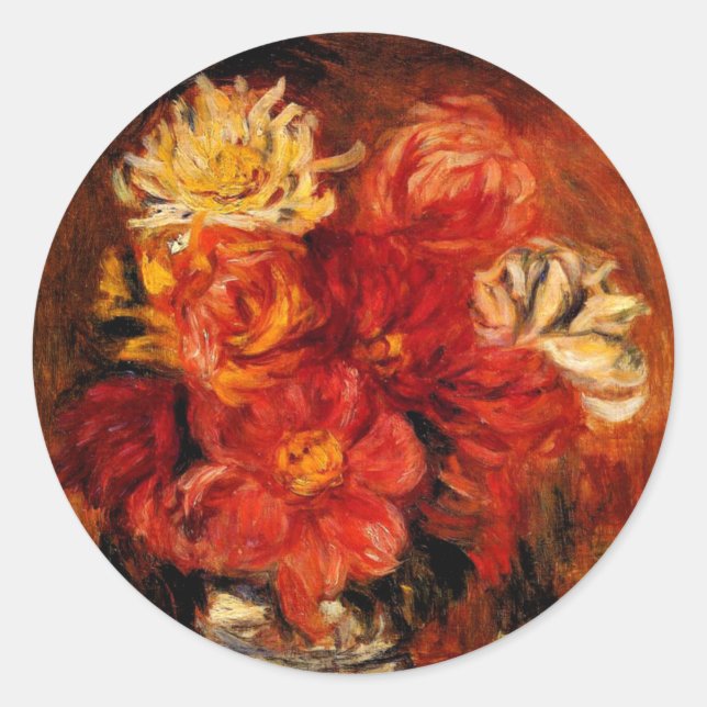 Renoir - Dahlias, Kunstmalerei, Runder Aufkleber (Vorderseite)