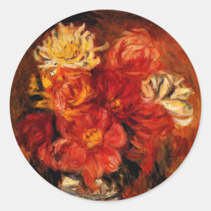 Renoir - Dahlias, Kunstmalerei, Runder Aufkleber