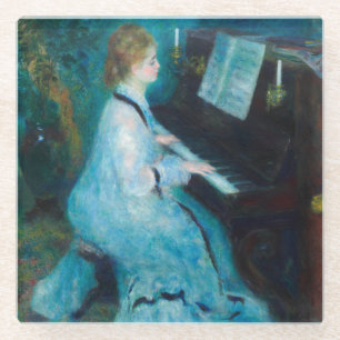 Renoir Frau am Klavier Vintage Impressionismus Glasuntersetzer
