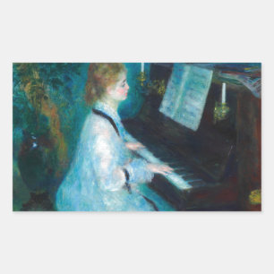 Renoir Frau am Klavier Vintage Impressionismus Rechteckiger Aufkleber