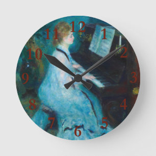 Renoir Frau am Klavier Vintage Impressionismus Runde Wanduhr