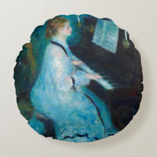 Renoir Frau am Klavier Vintage Impressionismus  Rundes Kissen