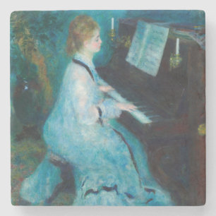 Renoir Frau am Klavier Vintage Impressionismus Steinuntersetzer