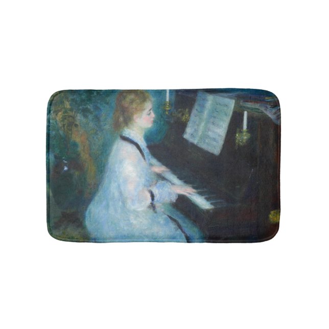 Renoir Frau am Piano Vintage Impressionistin Badematte (Vorderseite)