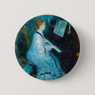 Renoir Frau am Piano Vintage Impressionistin Button