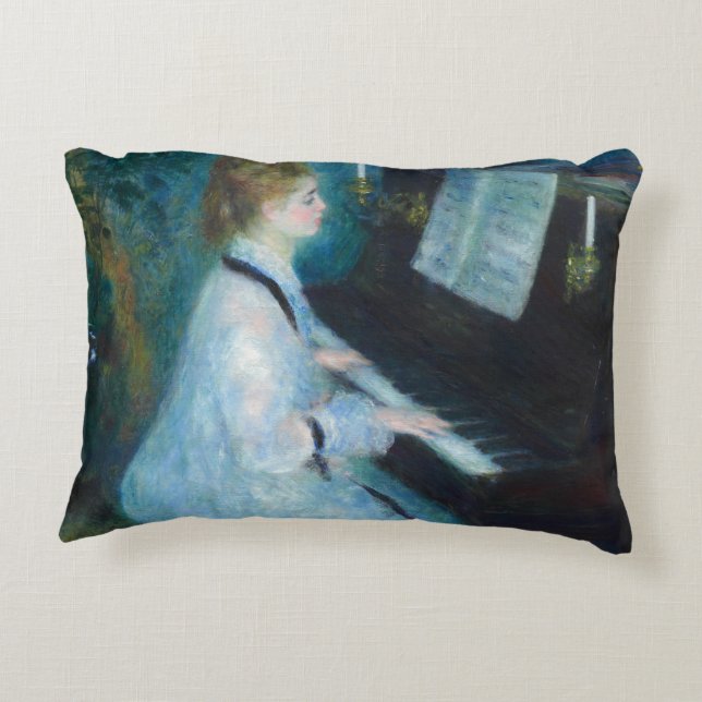 Renoir Frau am Piano Vintage Impressionistin Dekokissen (Rückseite)