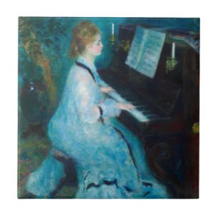 Renoir Frau am Piano Vintage Impressionistin Fliese