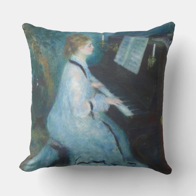 Renoir Frau am Piano Vintage Impressionistin Kissen (Vorderseite)
