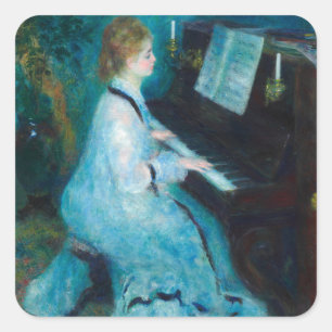 Renoir Frau am Piano Vintage Impressionistin Quadratischer Aufkleber