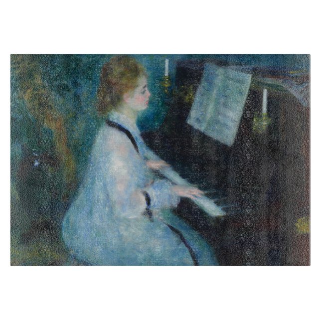 Renoir Frau am Piano Vintage Impressionistin Schneidebrett (Vorderseite)