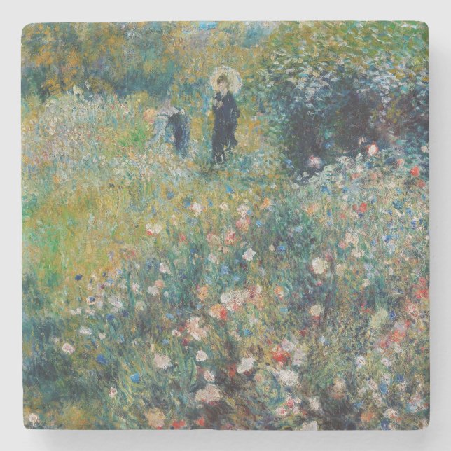 Renoir - Frau mit Sonnenschirm im Garten Steinuntersetzer (Vorderseite)