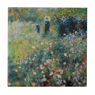Renoir - Frau mit Sonnenschirm in einem Garten Fliese