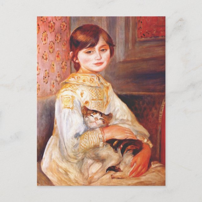 Renoir Girl mit Katzenpostkarte Postkarte (Vorderseite)