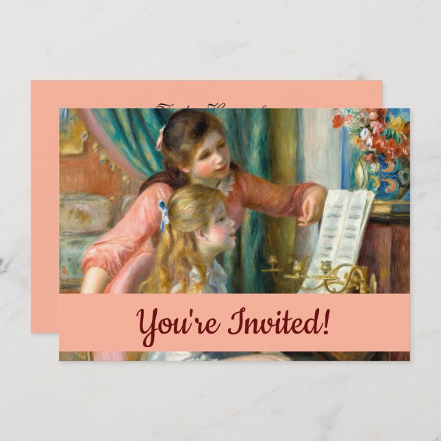 Renoir Girls am Piano Impressionismus Malerei Einladung (Vorne/Hinten)