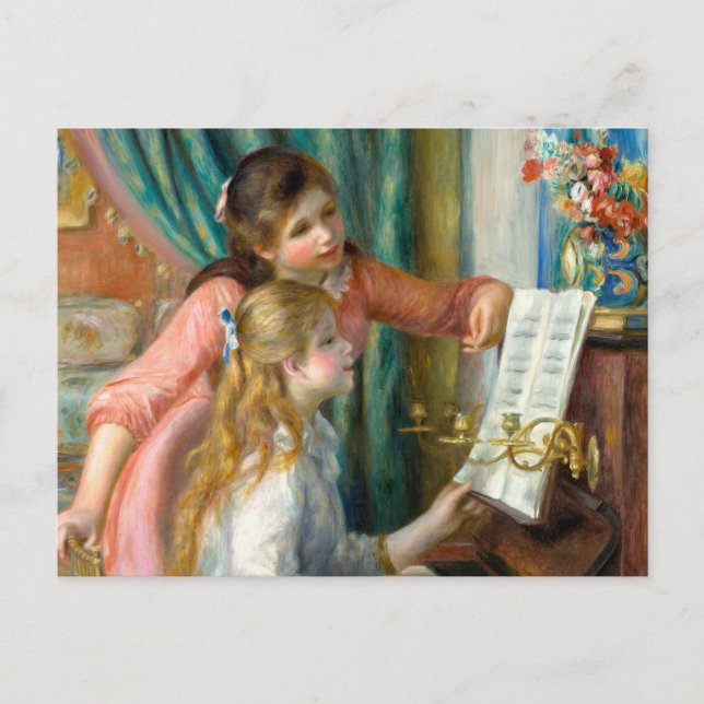 Renoir Girls am Piano Impressionismus Malerei Postkarte (Vorderseite)