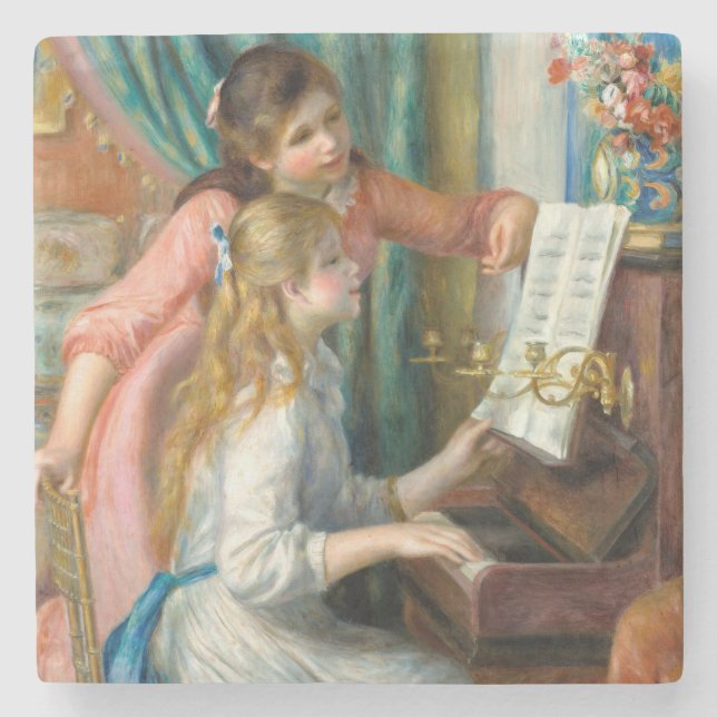 Renoir Girls am Piano Impressionismus Malerei Steinuntersetzer (Vorderseite)