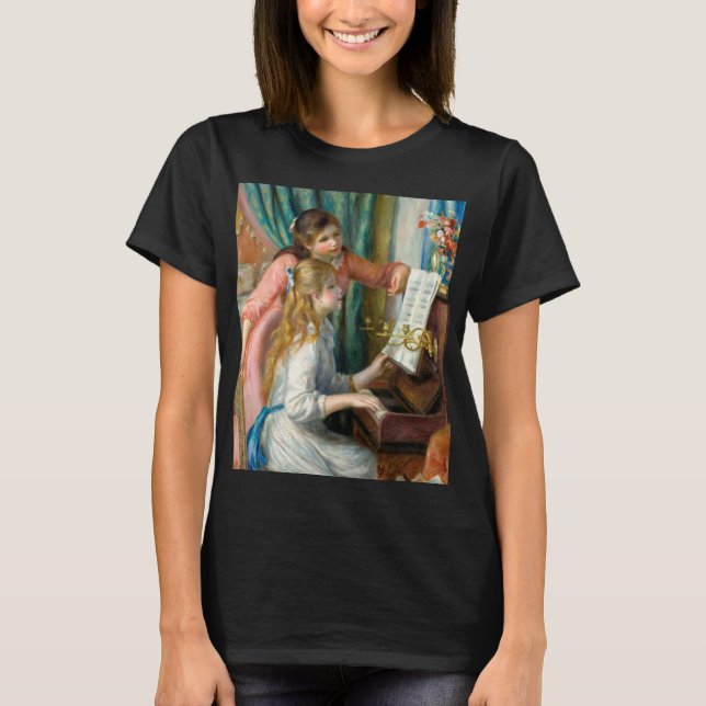 Renoir Girls am Piano Impressionismus Malerei T-Shirt (Vorderseite)