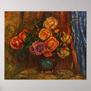Renoir Impressionistische Rosen in Teal-Vase-Kunst Poster