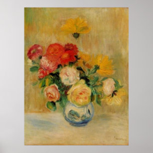 Renoir ist eine Vase aus Rose und Dahlien Poster
