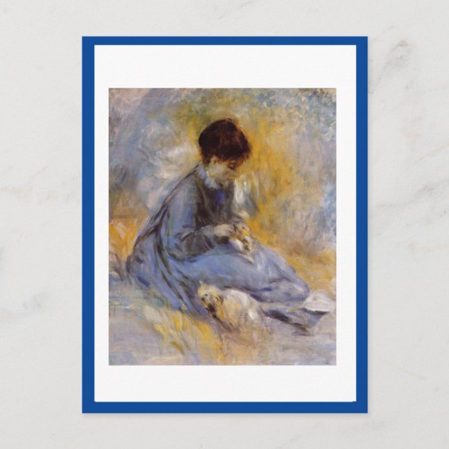 Renoir, junge Frau mit Katze, Postkarte (Vorderseite)