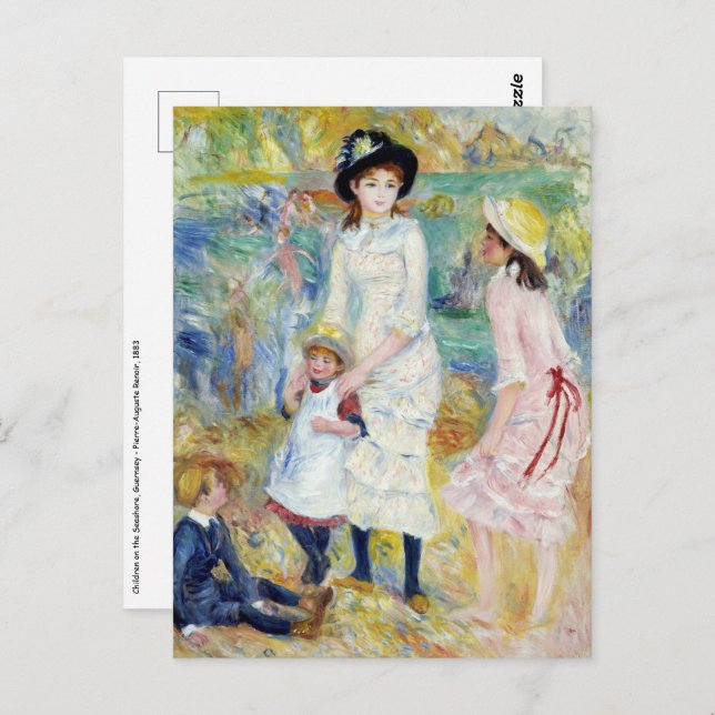 Renoir - Kinder an der Küste, Guernsey Postkarte (Vorne/Hinten)