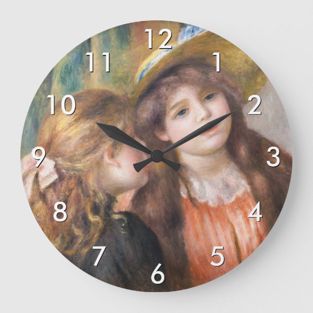 Renoir - Portrait von zwei kleinen Mädchen Große Wanduhr (Vorderseite)