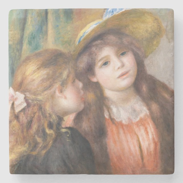 Renoir - Portrait von zwei kleinen Mädchen Steinuntersetzer (Vorderseite)